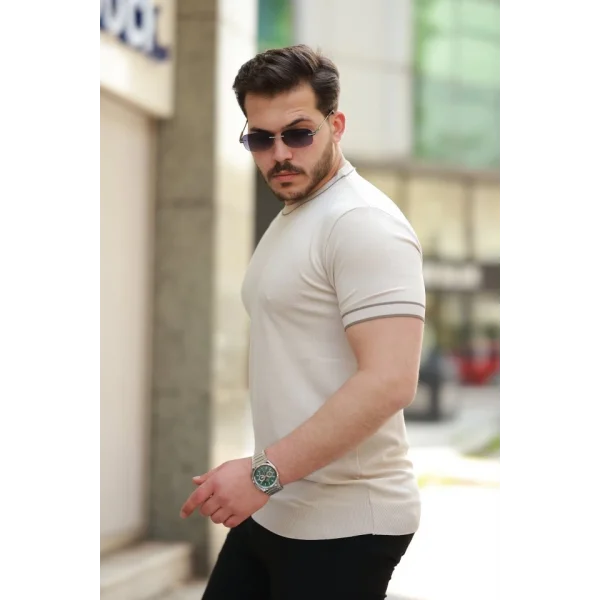 Erkek Bisiklet Yaka Ribanalı Kısa Kollu Tshirt