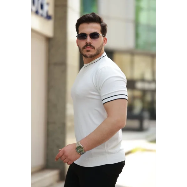 Erkek Bisiklet Yaka Ribanalı Kısa Kollu Tshirt