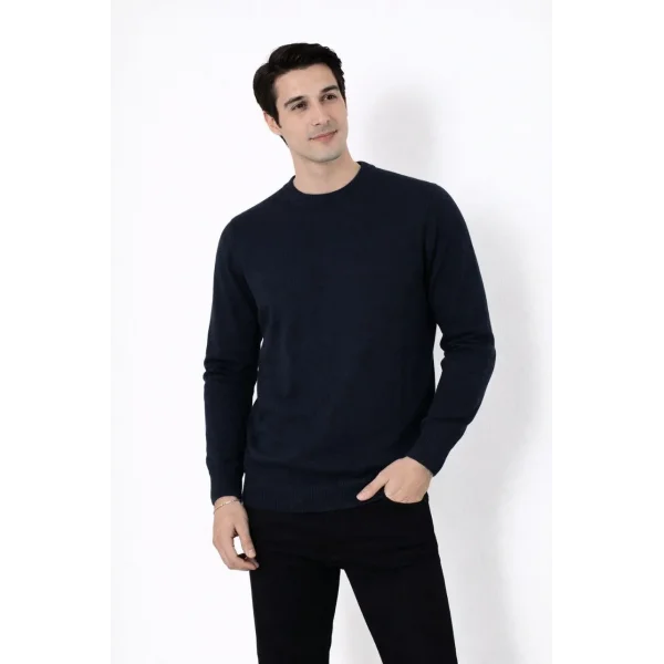 Erkek Bisiklet Yaka Triko Kazak yumuşak dokulu Pamuklu ince Dokuma, uzun kollu Rahat Regular kalıp - Lacivert