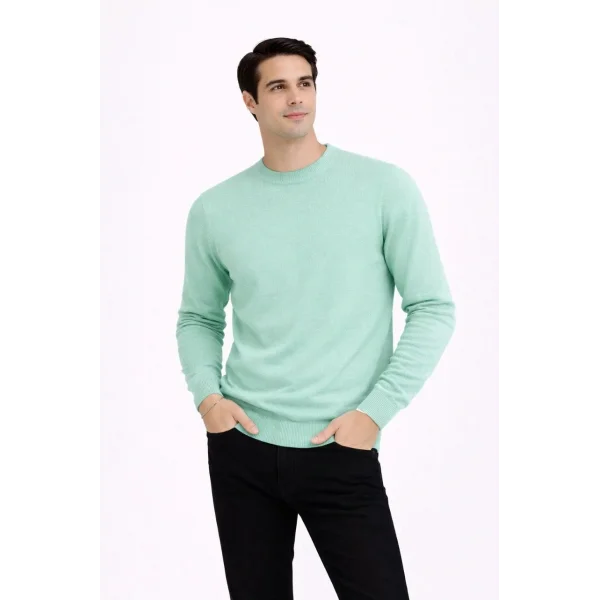Erkek Bisiklet Yaka Triko Kazak yumuşak dokulu Pamuklu ince Dokuma, uzun kollu Rahat Regular kalıp - Mint Yeşili