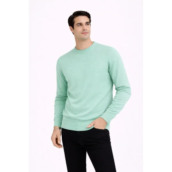 Erkek Bisiklet Yaka Triko Kazak yumuşak dokulu Pamuklu ince Dokuma, uzun kollu Rahat Regular kalıp - Mint Yeşili