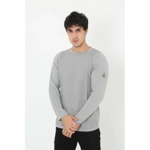 Erkek Biskilet Yaka Kolu Armalı - Gri