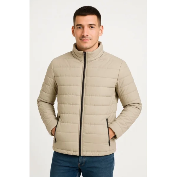 Erkek Bomber Mont Ceket – Su İtici Kumaş, Kapitone Astarlı, Fermuarlı, Kışlık - Bej