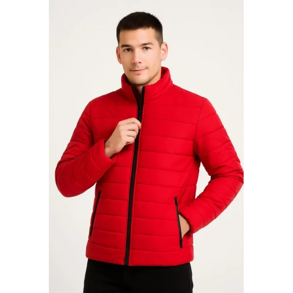 Erkek Bomber Mont Ceket – Su İtici Kumaş, Kapitone Astarlı, Fermuarlı, Kışlık - Kırmızı