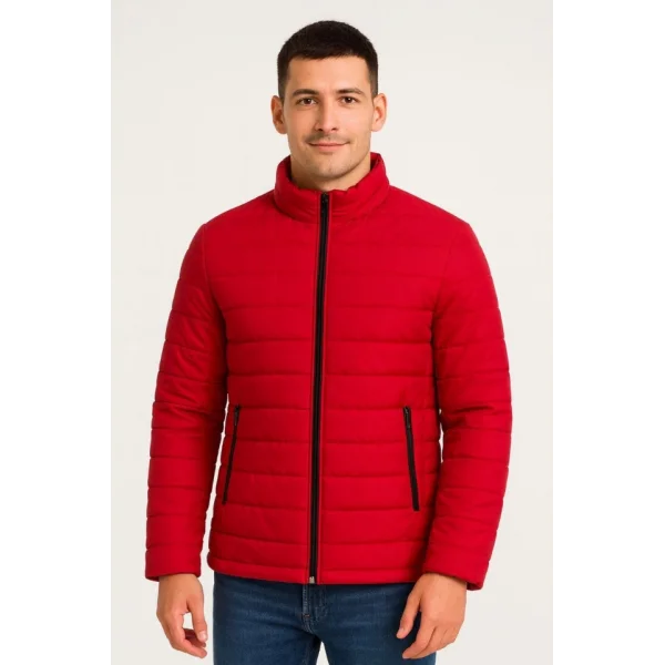 Erkek Bomber Mont Ceket – Su İtici Kumaş, Kapitone Astarlı, Fermuarlı, Kışlık - Kırmızı