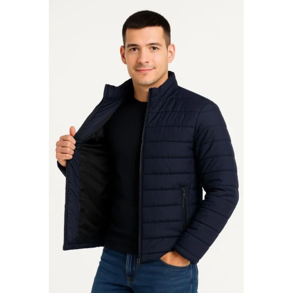 Erkek Bomber Mont Ceket – Su İtici Kumaş, Kapitone Astarlı, Fermuarlı, Kışlık - Lacivert
