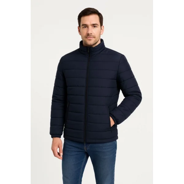 Erkek Bomber Mont Ceket – Su İtici Kumaş, Kapitone Astarlı, Fermuarlı, Kışlık - Lacivert