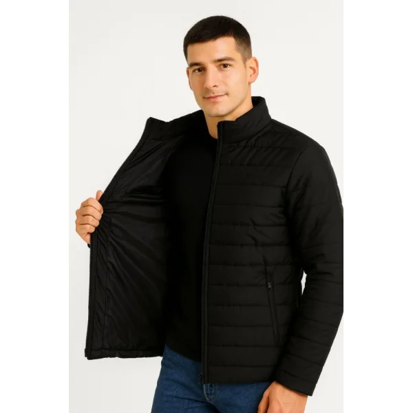 Erkek Bomber Mont Ceket – Su İtici Kumaş, Kapitone Astarlı, Fermuarlı, Kışlık - Siyah