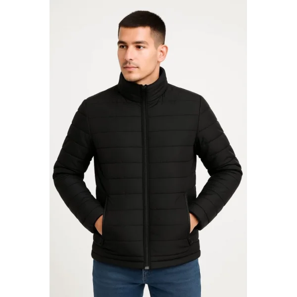 Erkek Bomber Mont Ceket – Su İtici Kumaş, Kapitone Astarlı, Fermuarlı, Kışlık - Siyah