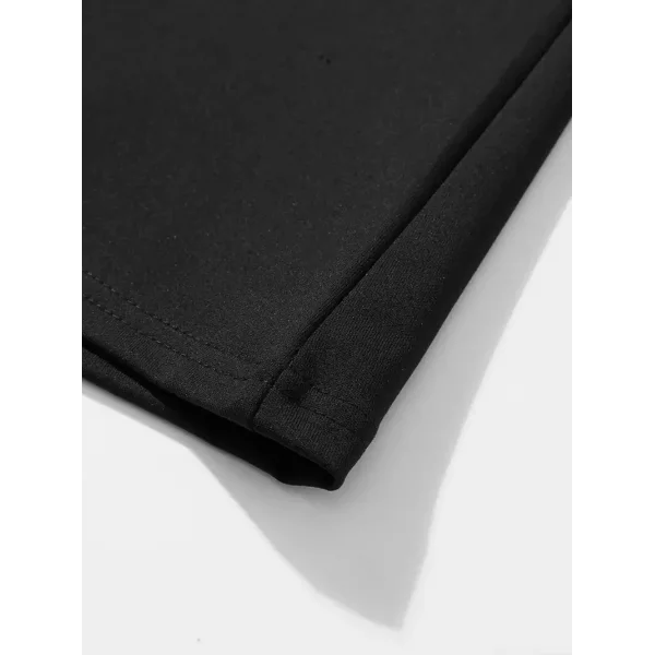 erkek büyük beden Kart baskılı düz renk kısa kollu bisiklet yaka tişört gündelik giyim - Siyah