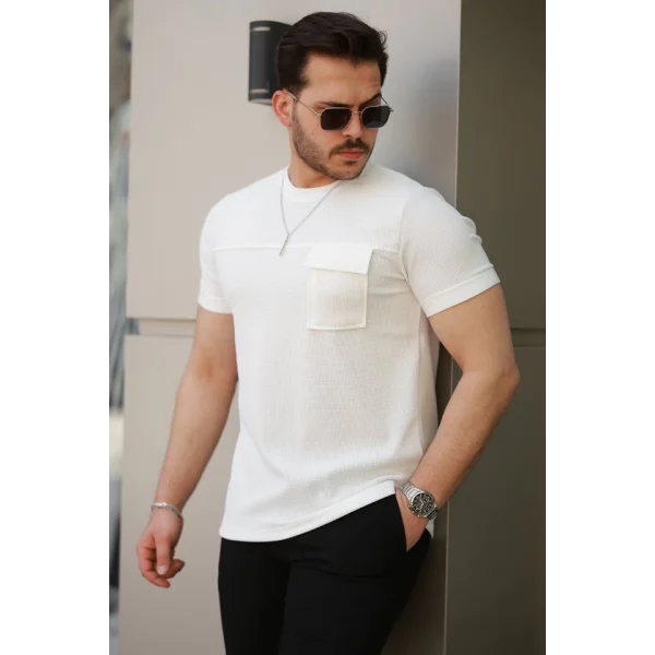 Erkek Cepli Kolyeli Kısa Kollu örme Kumaş T-shirt