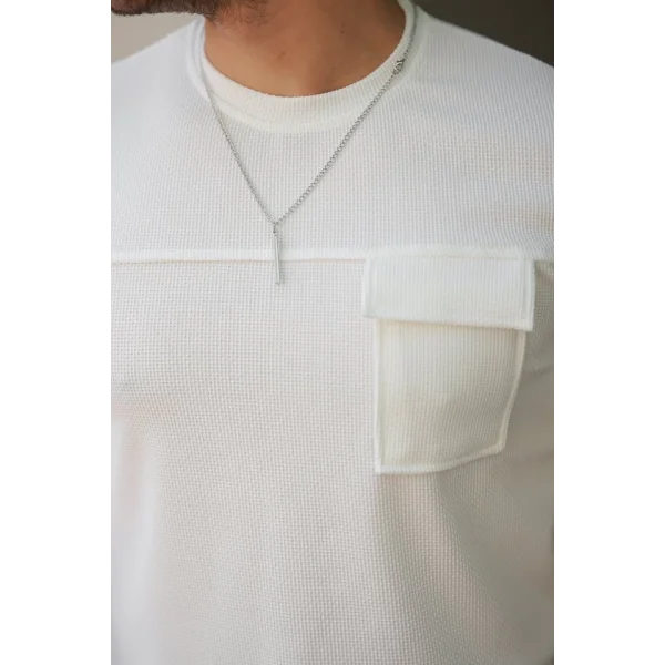 Erkek Cepli Kolyeli Kısa Kollu örme Kumaş T-shirt