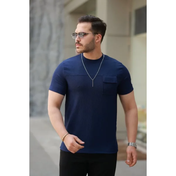 Erkek Cepli Kolyeli Kısa Kollu örme Kumaş Tişört