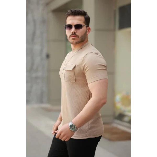 Erkek Cepli Kolyeli Kısa Kollu örme Kumaş Tişört