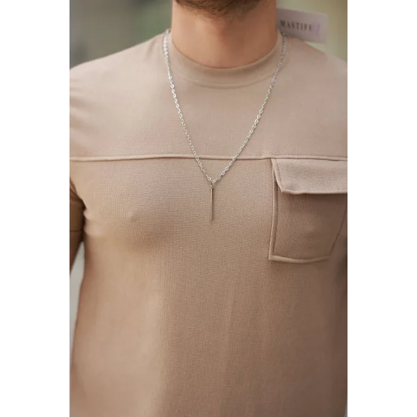 Erkek Cepli Kolyeli Kısa Kollu örme Kumaş Tişört