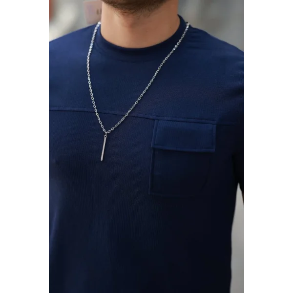 Erkek Cepli Kolyeli Kısa Kollu örme Kumaş Tişört