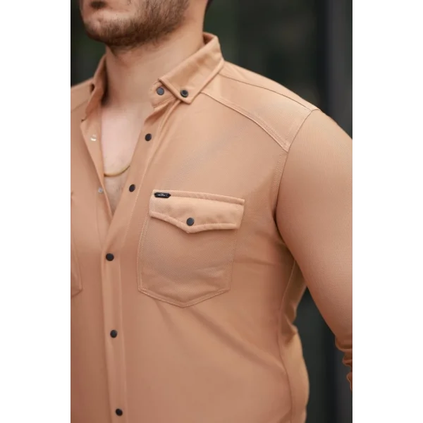Erkek çift Cepli çıtçıt Düğmeli Uzun Kollu Gömlek