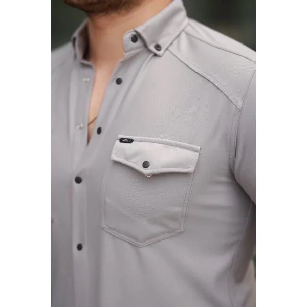 Erkek çift Cepli çıtçıt Düğmeli Uzun Kollu Gömlek