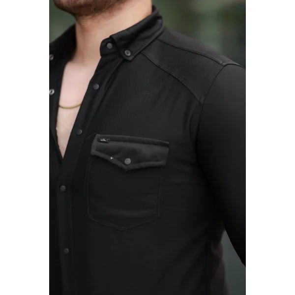 Erkek çift Cepli çıtçıt Düğmeli Uzun Kollu Gömlek