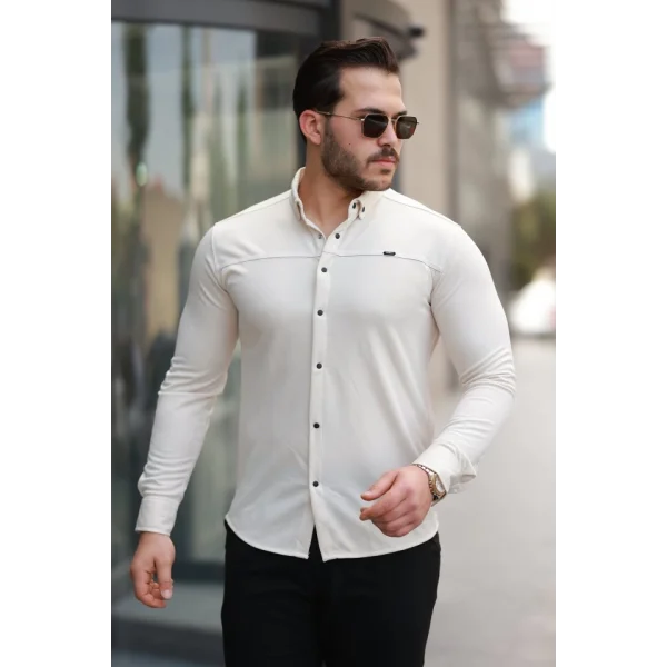 Erkek çıtçıt Düğmeli Dikiş Detaylı Uzun Kollu Gömlek