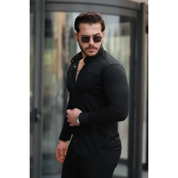 Erkek çıtçıt Düğmeli Dikiş Detaylı Uzun Kollu Gömlek