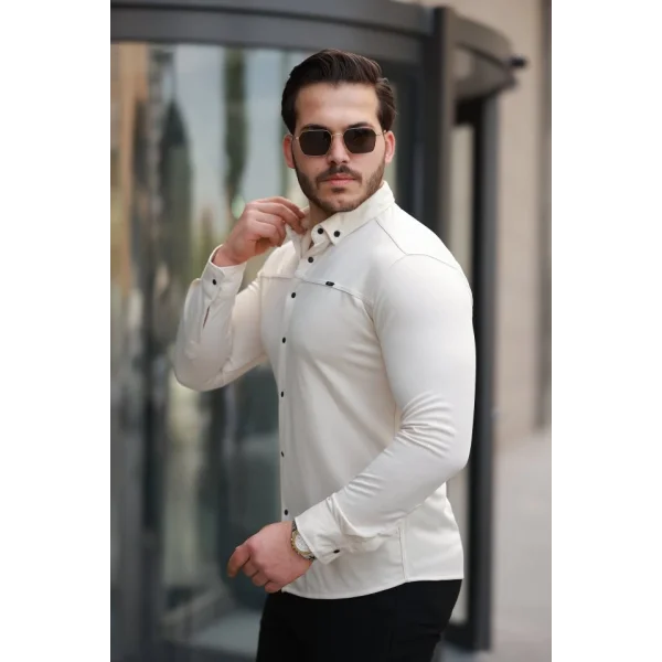Erkek çıtçıt Düğmeli Dikiş Detaylı Uzun Kollu Gömlek