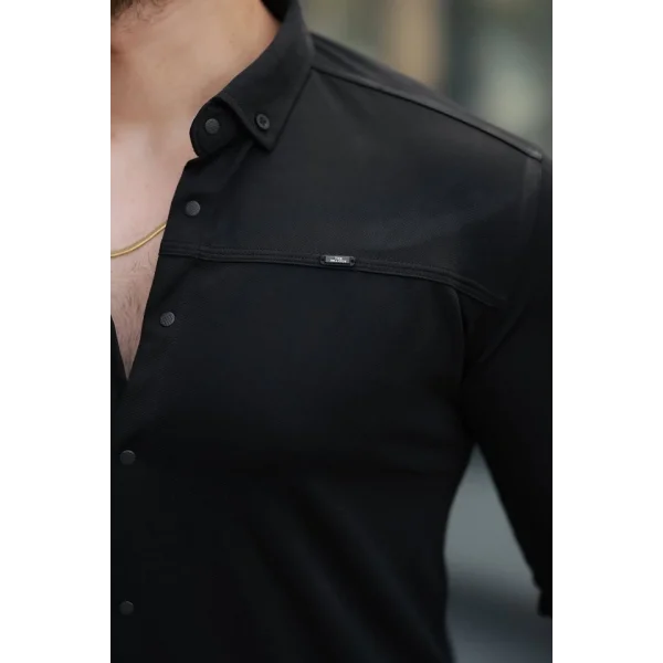 Erkek çıtçıt Düğmeli Dikiş Detaylı Uzun Kollu Gömlek