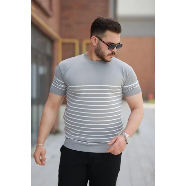 Erkek çizgi Desenli Bisiklet Yaka Kısa Kollu T-sihrt