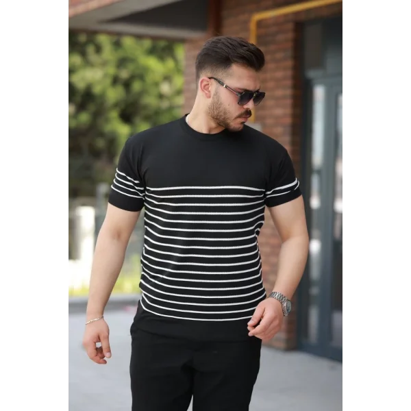 Erkek çizgi Desenli Bisiklet Yaka Kısa Kollu T-sihrt