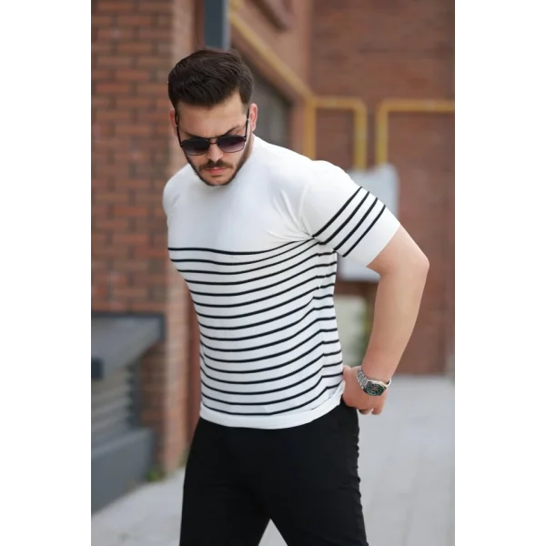Erkek çizgi Desenli Bisiklet Yaka Kısa Kollu T-sihrt