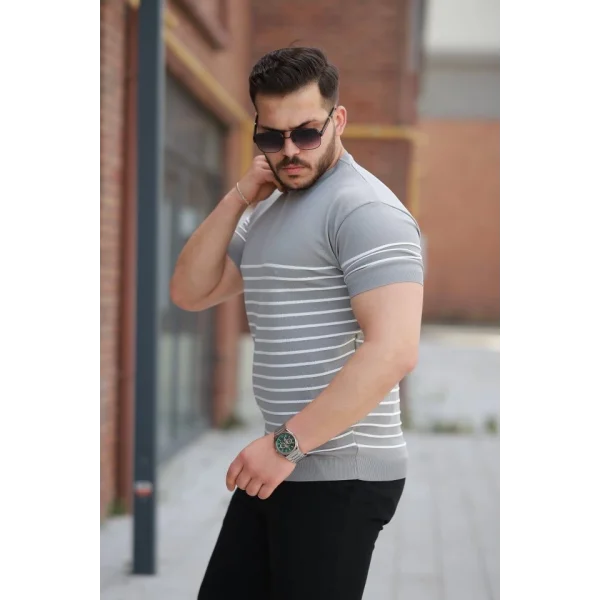 Erkek çizgi Desenli Bisiklet Yaka Kısa Kollu T-sihrt