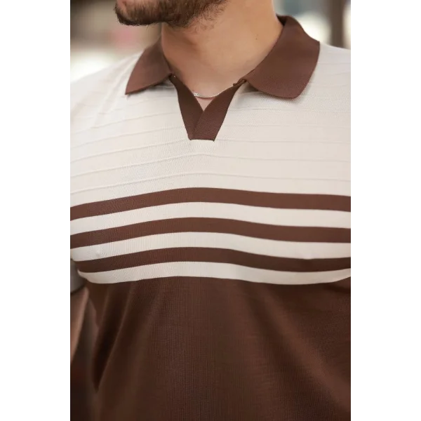 Erkek çizgi Desenli Yakalı Kısa Kollu T-shirt