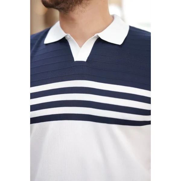 Erkek çizgi Desenli Yakalı Kısa Kollu T-shirt