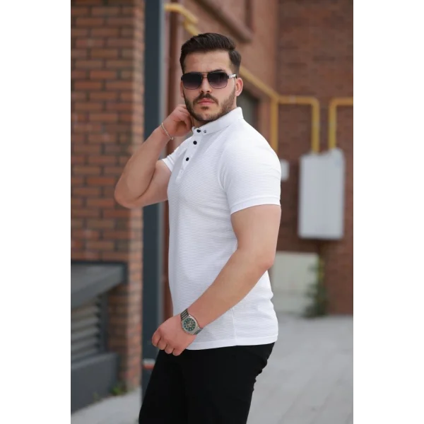 Erkek çizgi Dokulu çıtçıt Yakalı Kısa Kollu T-shirt