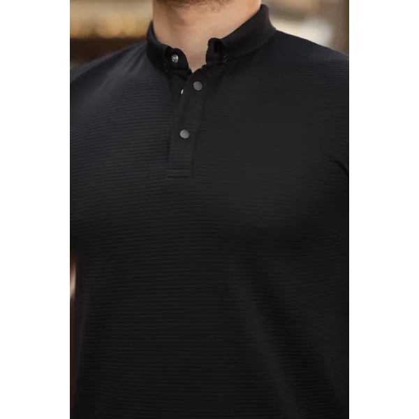 Erkek çizgi Dokulu çıtçıt Yakalı Kısa Kollu T-shirt