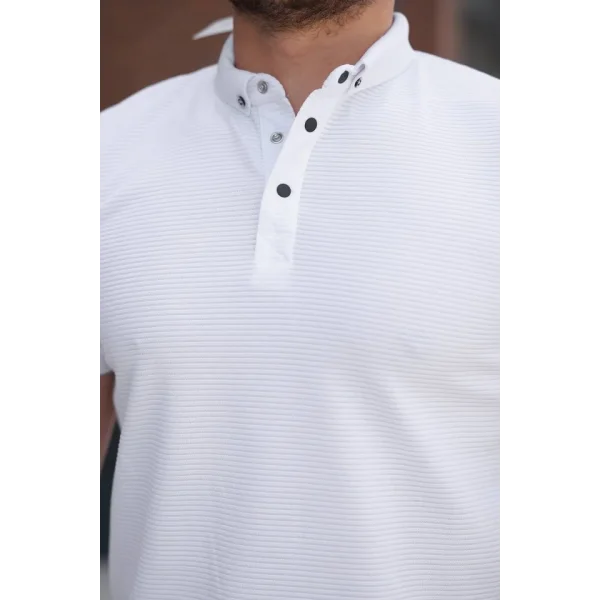 Erkek çizgi Dokulu çıtçıt Yakalı Kısa Kollu T-shirt