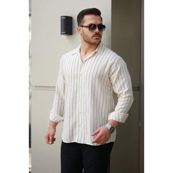 Erkek çizgili Keten Gömlek