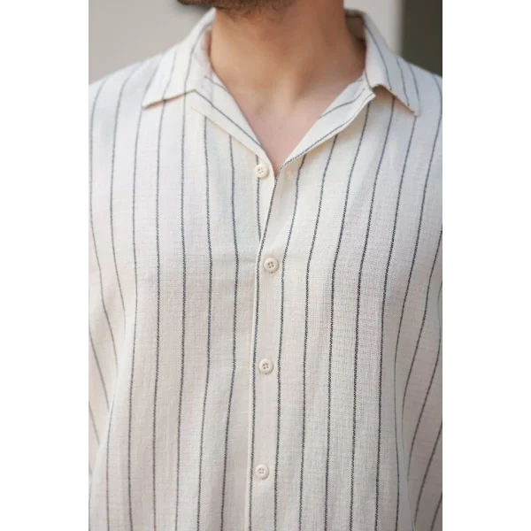 Erkek çizgili Keten Gömlek