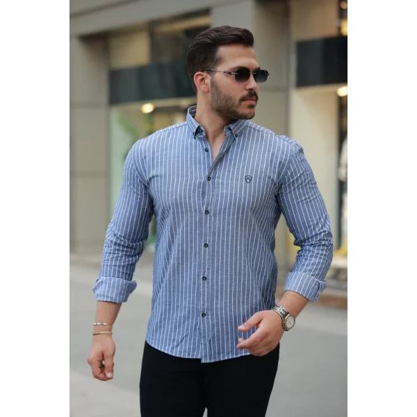 Erkek çizgili Uzun Kollu Gömlek