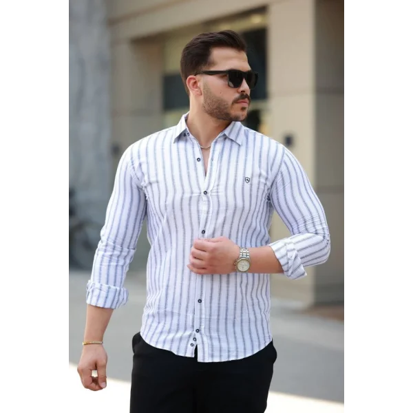 Erkek çizgili Uzun Kollu Gömlek