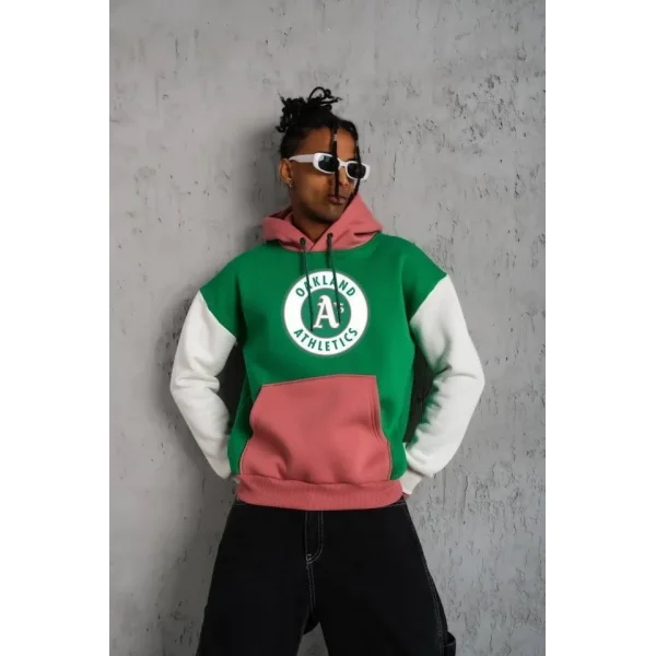 Erkek Çok Parçalı Kanguru Cepli Kapüşonlu Sweatshirt - Yeşil