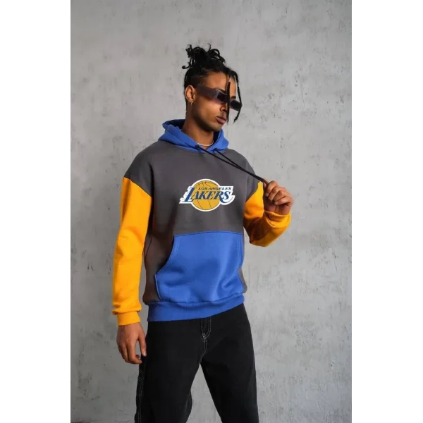 Erkek Çok Parçalı Kapüşonlu ve Kordon İpli Sweatshirt - Füme