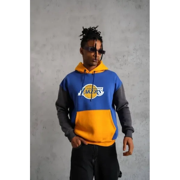 Erkek Çok Parçalı Kapüşonlu Ve Kordon İpli Sweatshirt - Mavi