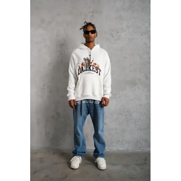 Erkek DANKES Baskılı Kapüşonlu Sweat - Beyaz