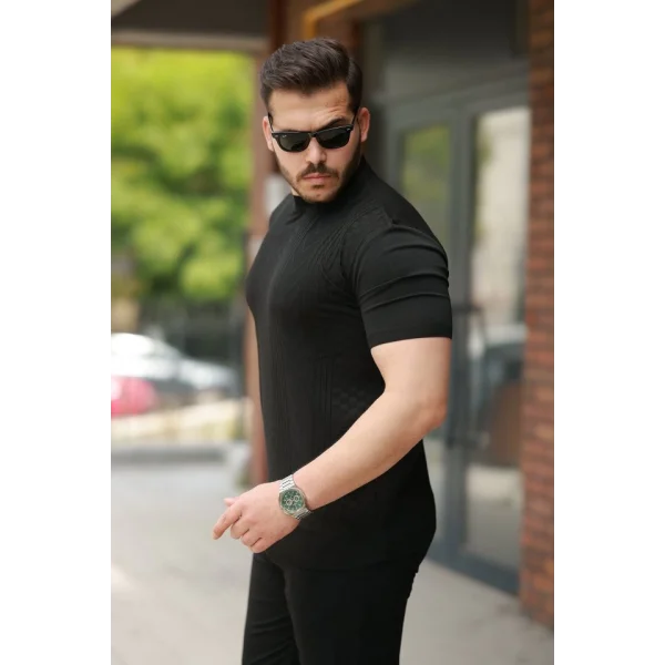 Erkek Desen Dokulu Kısa Kollu Tişört