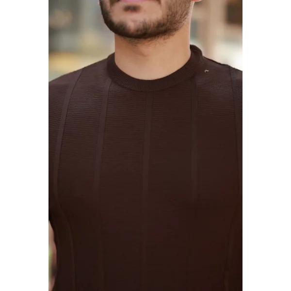 Erkek Desenli çizgi Kabartmalı Kısa Kollu Tişört