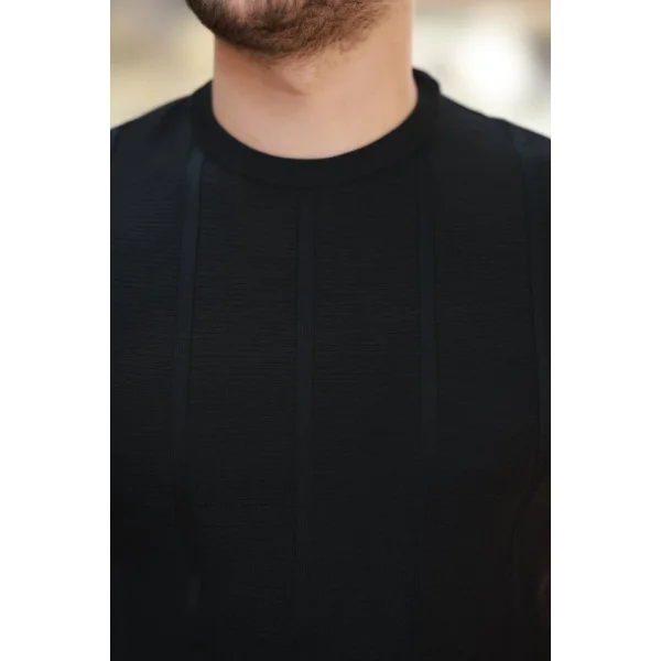 Erkek Desenli çizgi Kabartmalı Kısa Kollu Tişört