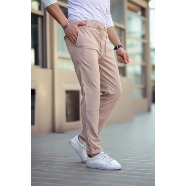 Erkek Diagonel Mikro dokulu Cepli Beli Lastilki Pantolon - Gri