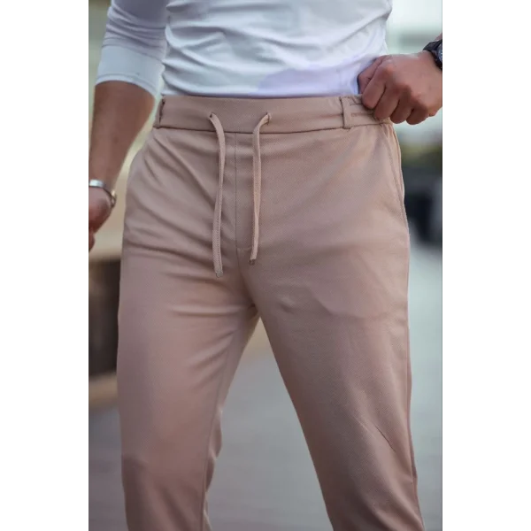 Erkek Diagonel Mikro Dokulu Cepli Beli Lastilki Pantolon - Kahverengi