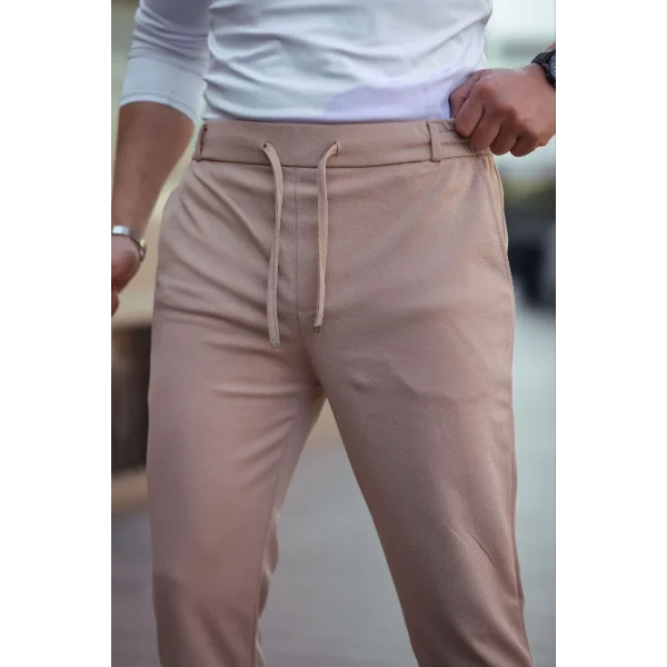 Erkek Diagonel Mikro dokulu Cepli Beli Lastilki Pantolon - Kahverengi